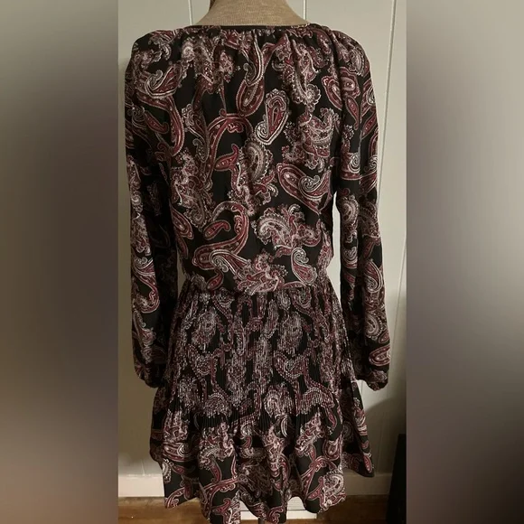 MICHAEL KORS Women's Pop Raglan Dress, Paisley Print Long Sleeve Size XS